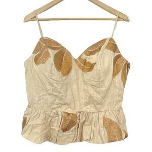 CIEBON Verona Metallic Embroidered Linen Blend Peplum Tank Top Large NWOT
